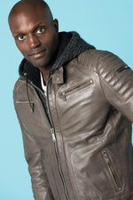 Leather jacket with hood - Image n°7