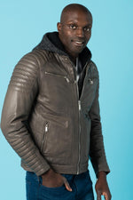 Leather jacket with hood - Image n°3