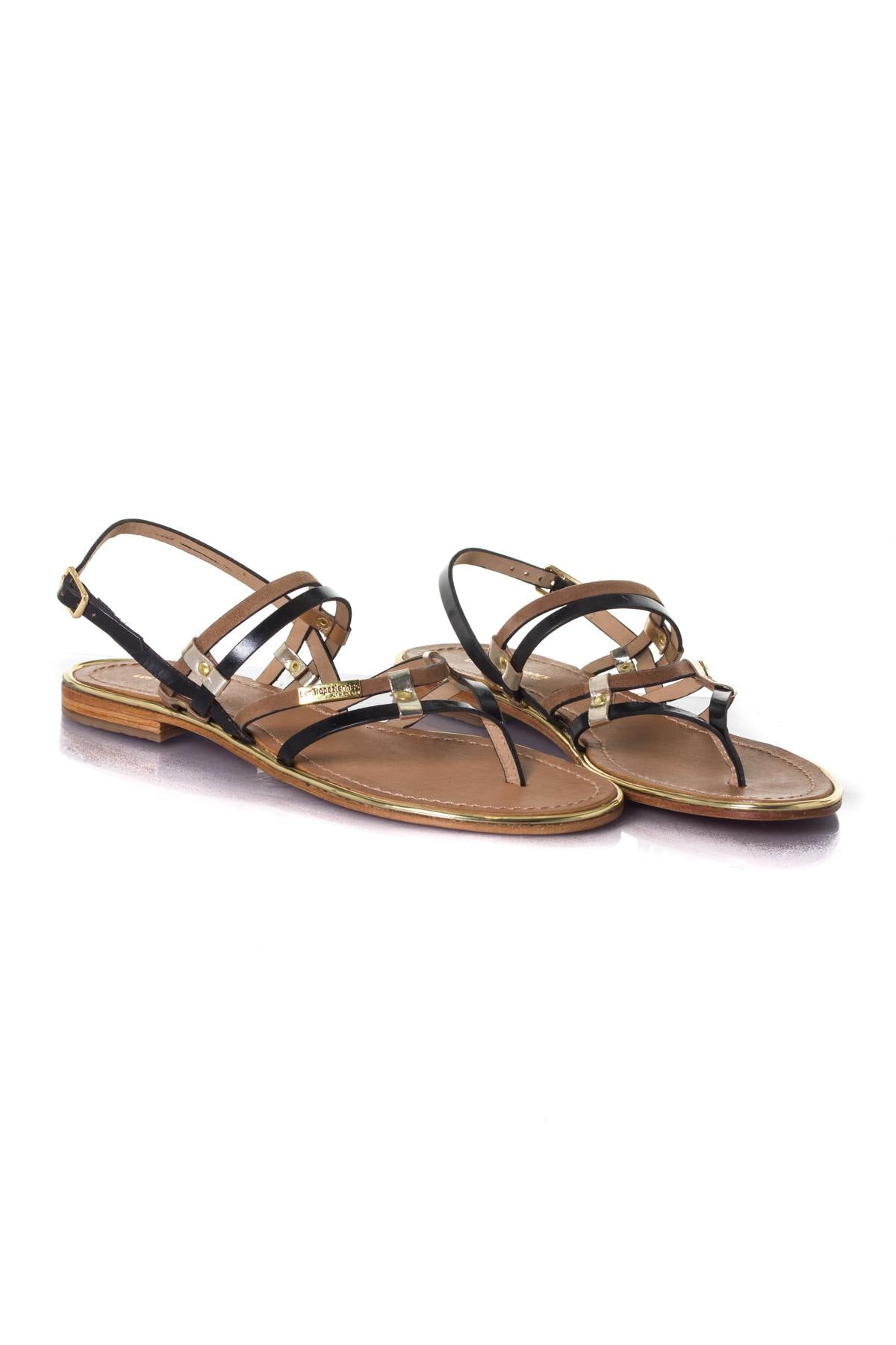 Black/brown flat sandal - Image n°1