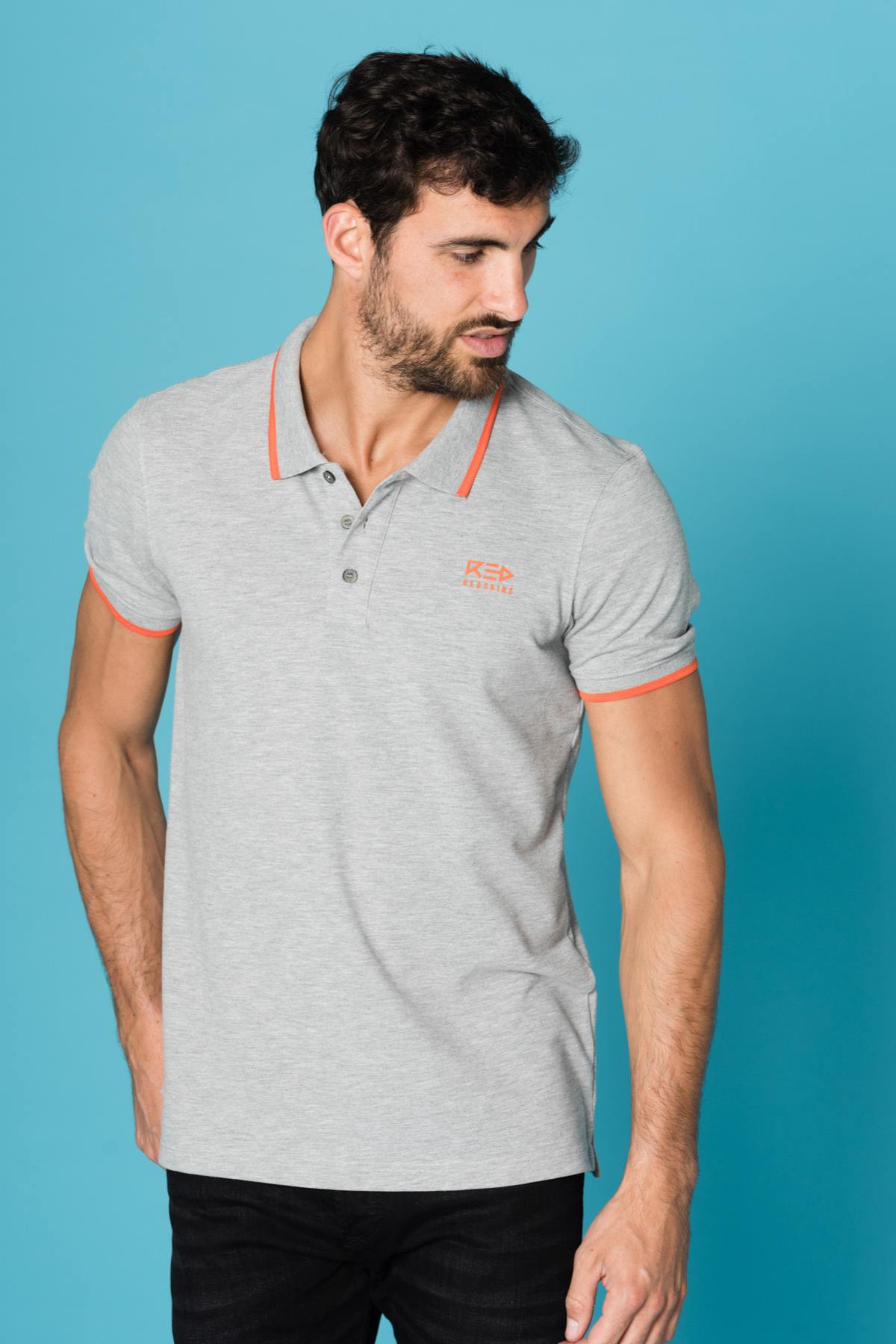 Gray short-sleeved polo shirt - Image n°1