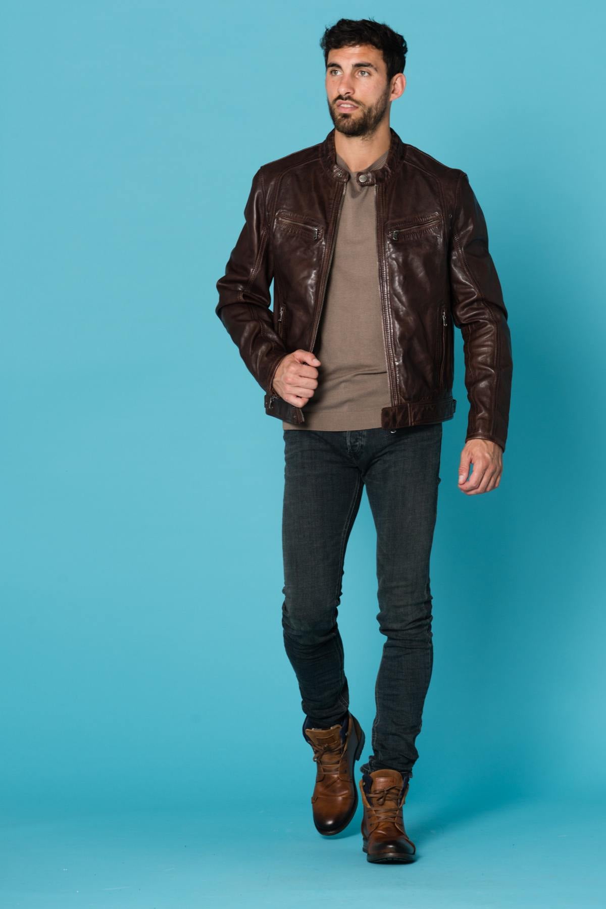 Daytona's wine-brown lambskin biker jacket: adjustable fit, sleek cut. - Image n°2