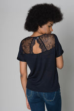 Navy blue lace t-shirt - Image n°2