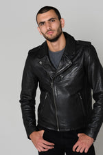 Thick washed lambskin leather, slimfit black biker jacket. - Image n°5