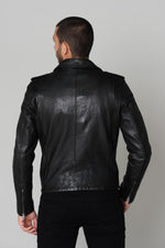 Thick washed lambskin leather, slimfit black biker jacket. - Image n°6