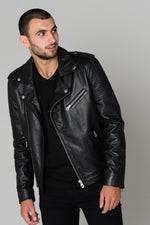 Redskins men's black leather Biker Jacket - Image n°1