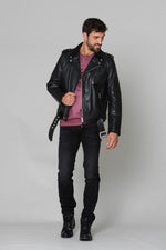 Thick vachetta leather, asymmetrical zip-Schott's LCICON2 Black. - Image n°2