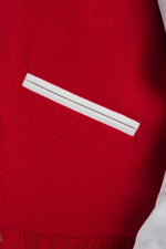 Red and white varsity jacket with quilted lining and contrast details. - Image n°8