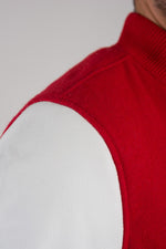 Red and white varsity jacket with quilted lining and contrast details. - Image n°9