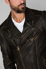Brown men's biker jacket - Image n°1