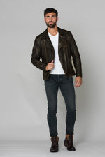 Brown men's biker jacket - Image n°3