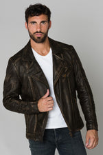 Brown men's biker jacket - Image n°2