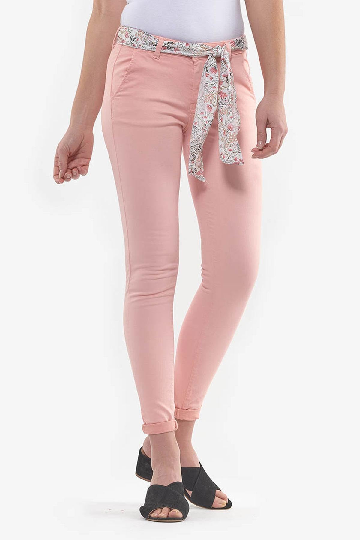 Slim peach chinos with scarf belt - Image n°4
