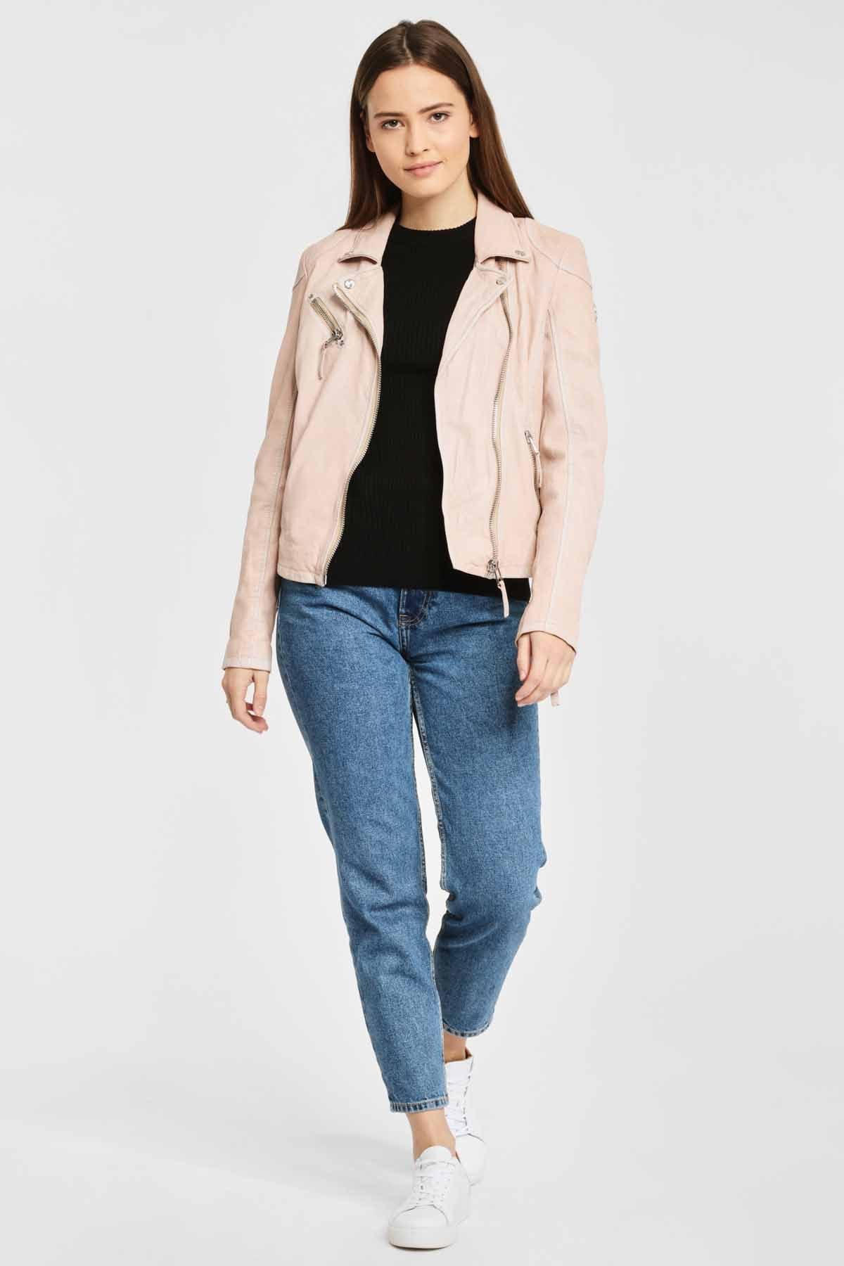 Women's pale pink vegetable-tanned Biker Jacket - Image n°3