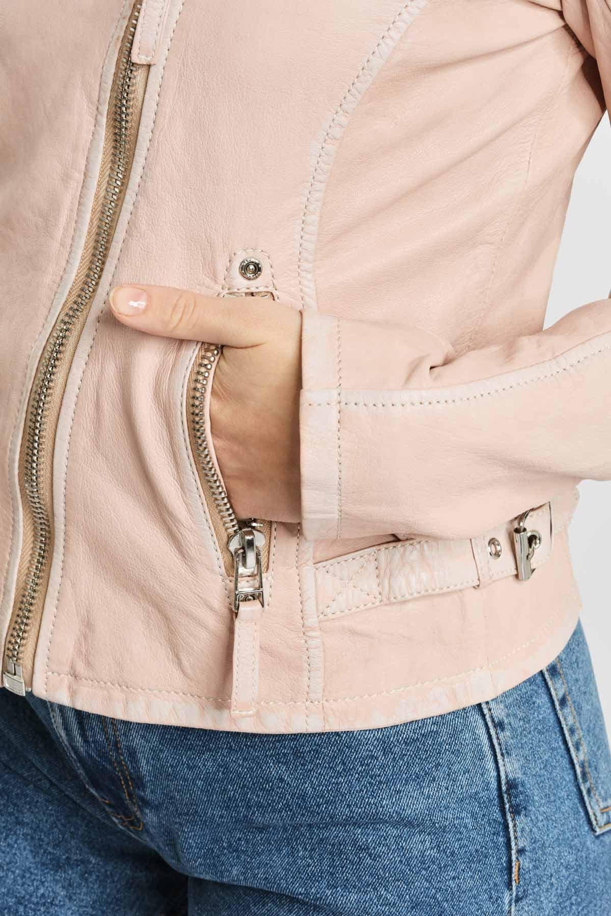 Women's pale pink vegetable-tanned Biker Jacket - Image n°5