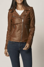 Cognac brown leather Biker Jacket - Image n°1