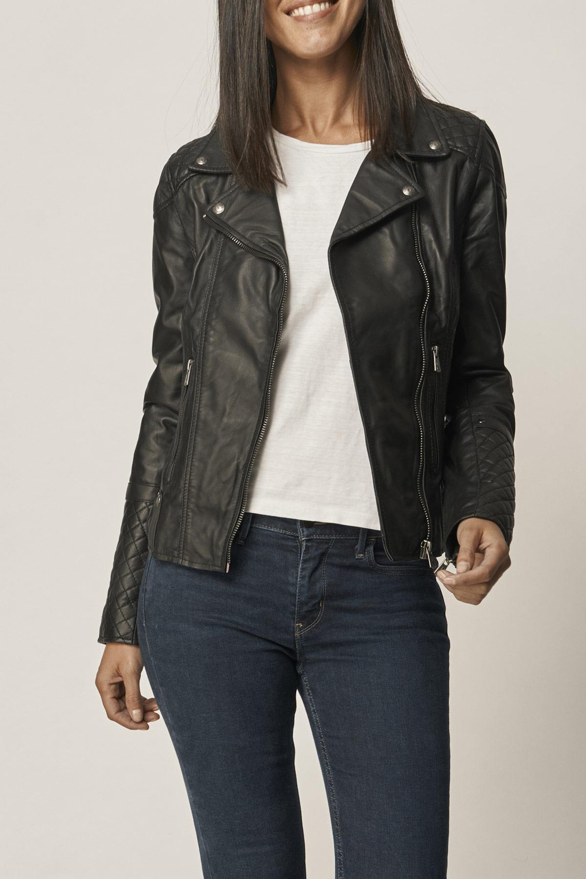 Trendy black leather Biker Jacket - Image n°1