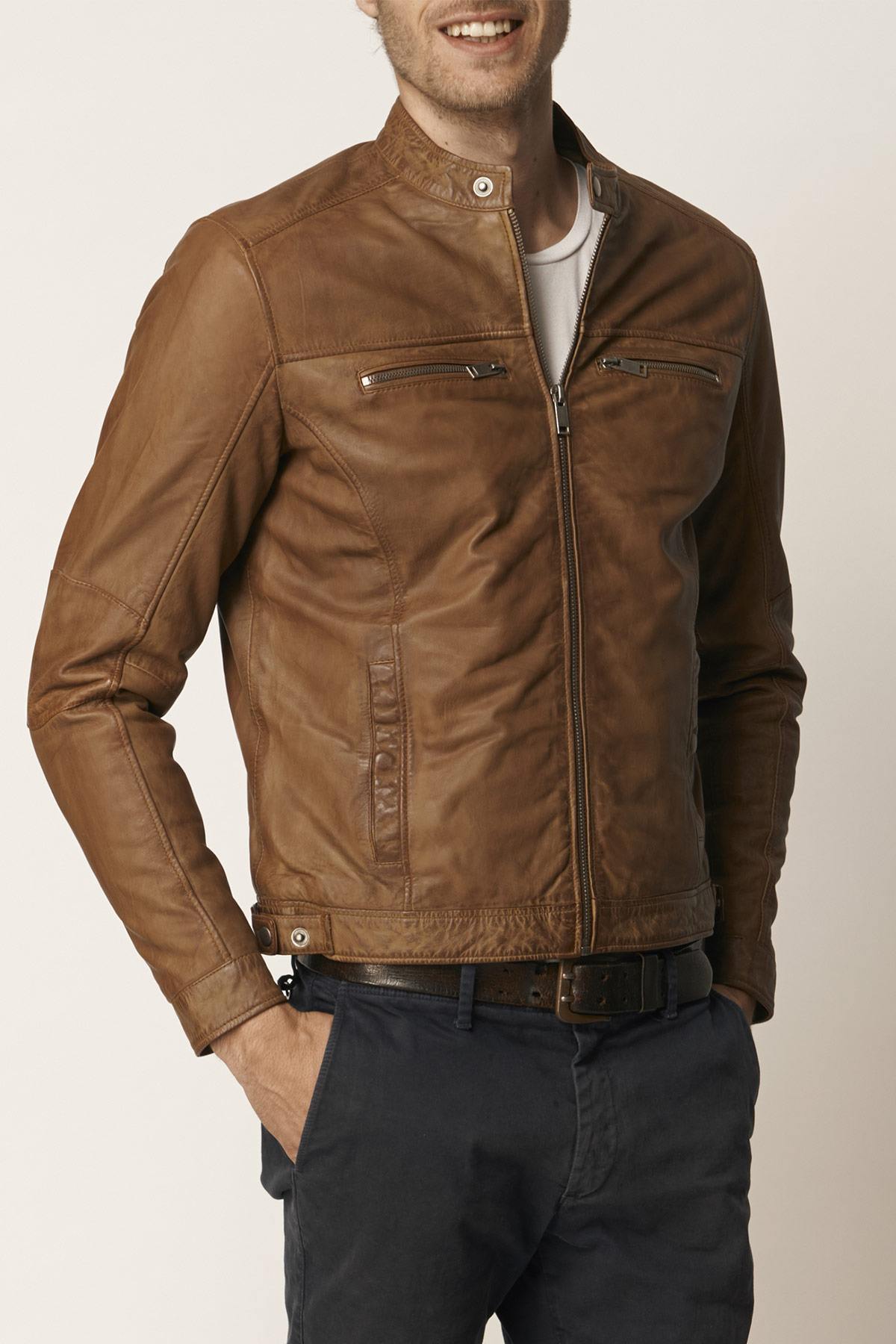 Fitted biker-style leather jacket - Image n°1