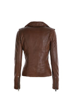 Cognac brown leather Biker Jacket - Image n°4
