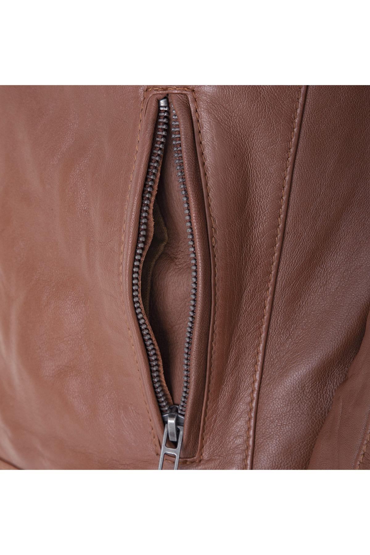 Men's biker style leather with snap collar - Image n°4