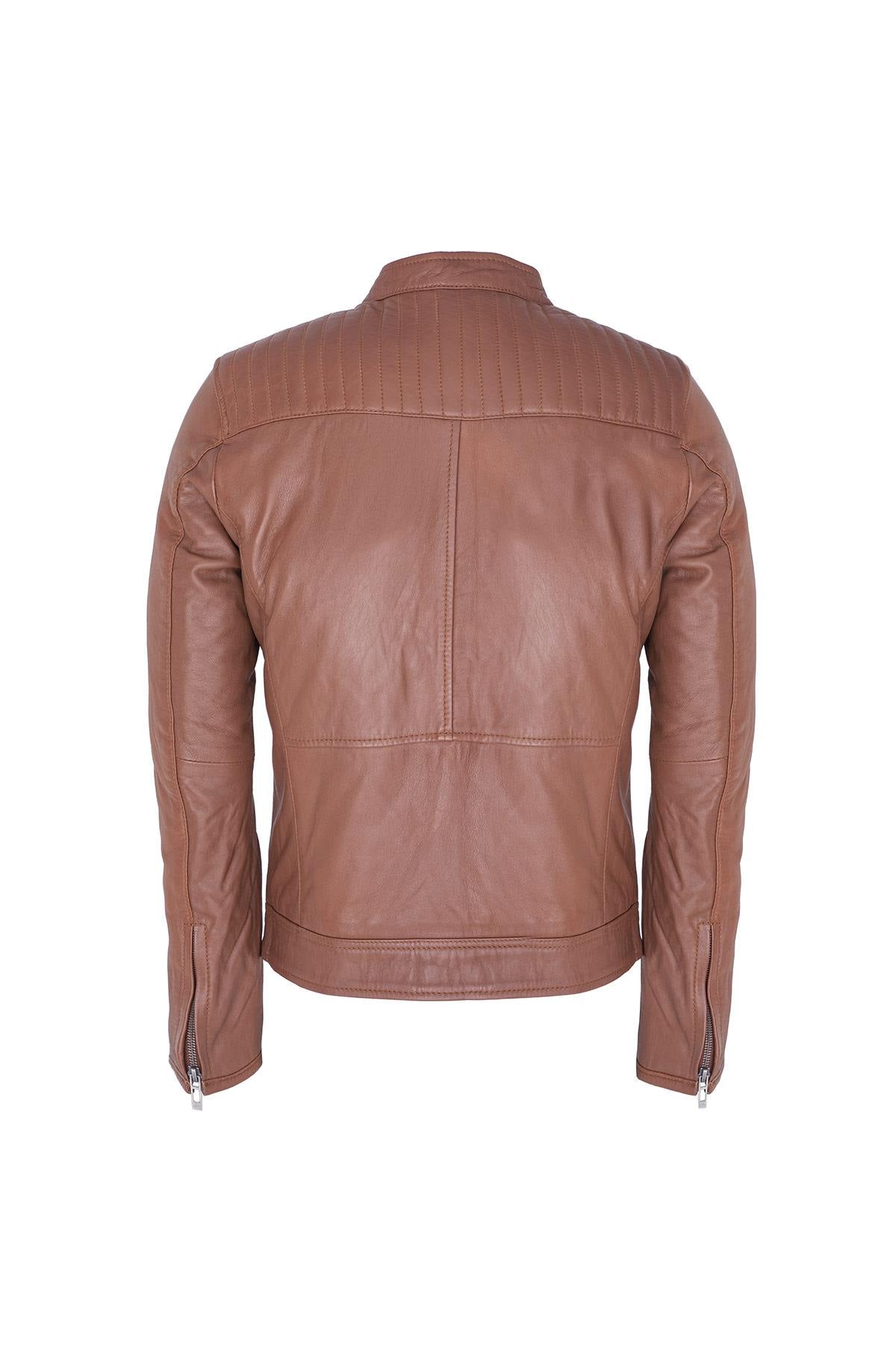 Men's biker style leather with snap collar - Image n°3