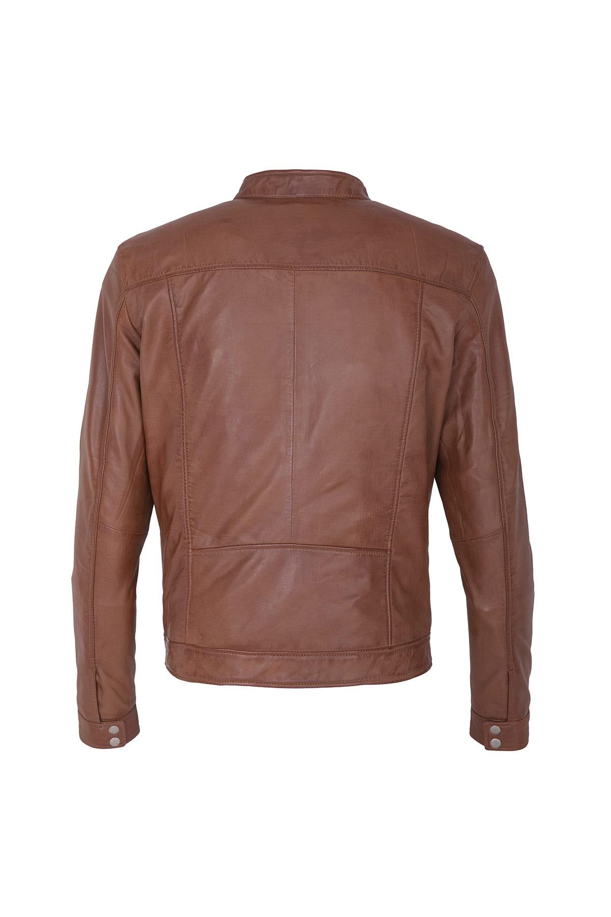 Cognac leather jacket for men - Image n°3