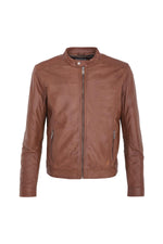 Cognac leather jacket for men - Image n°1