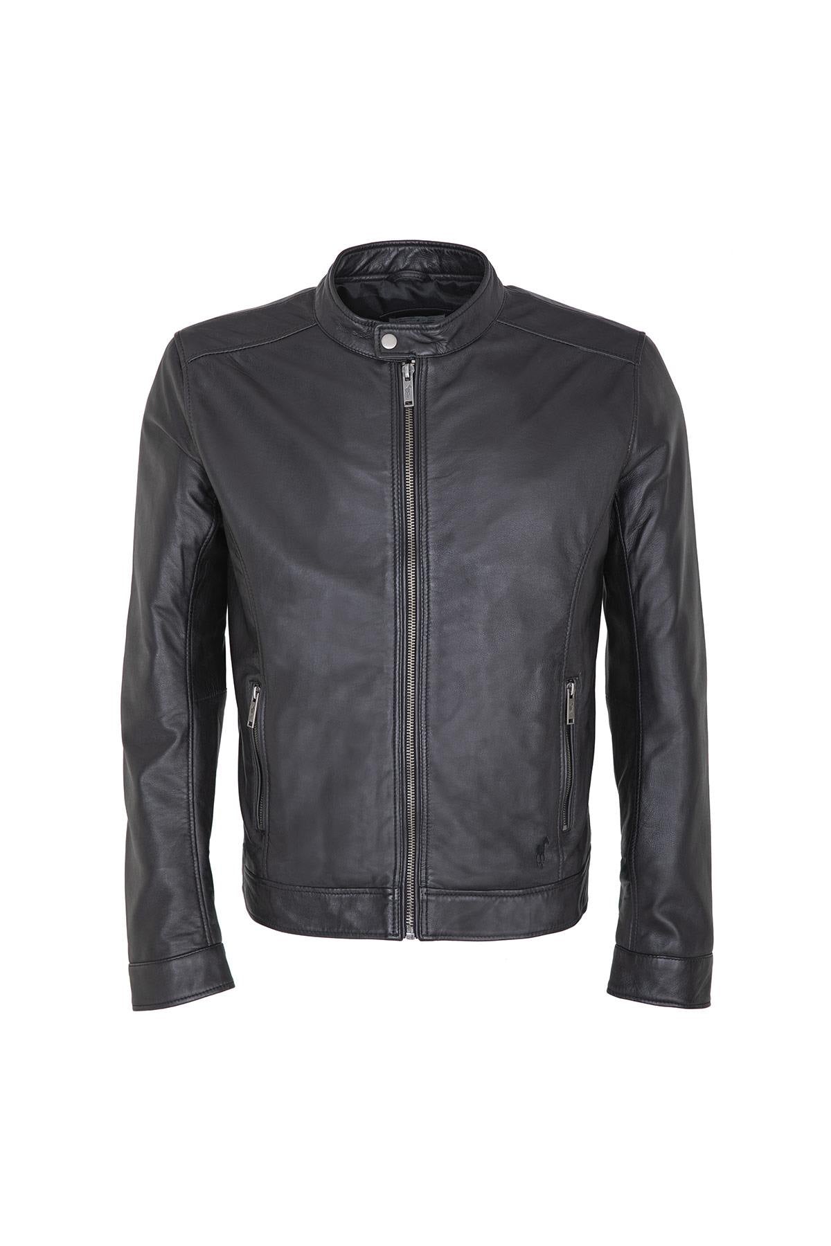 Black leather biker jacket - Image n°1