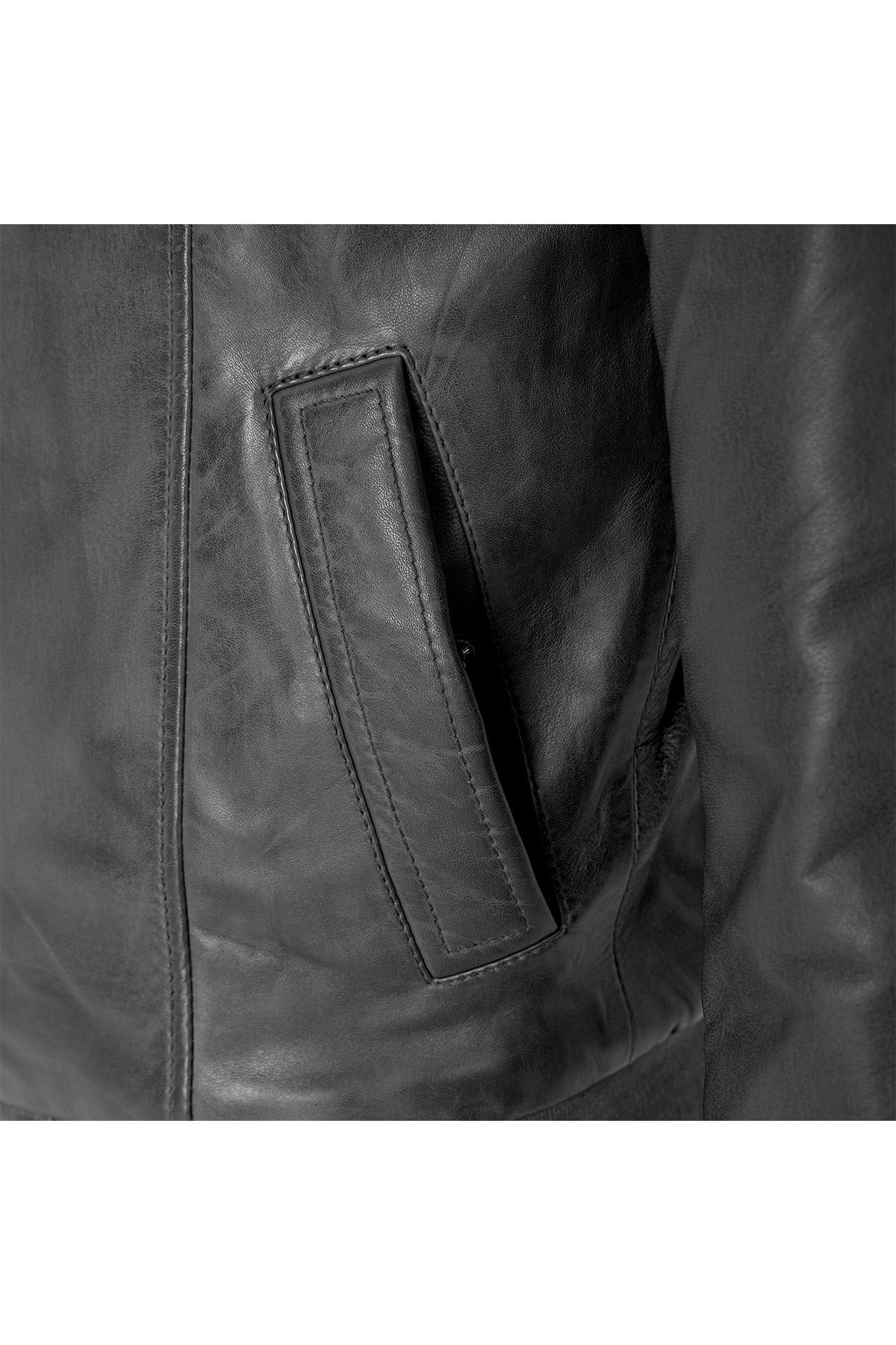 Stand-up collar leather jacket - Image n°4