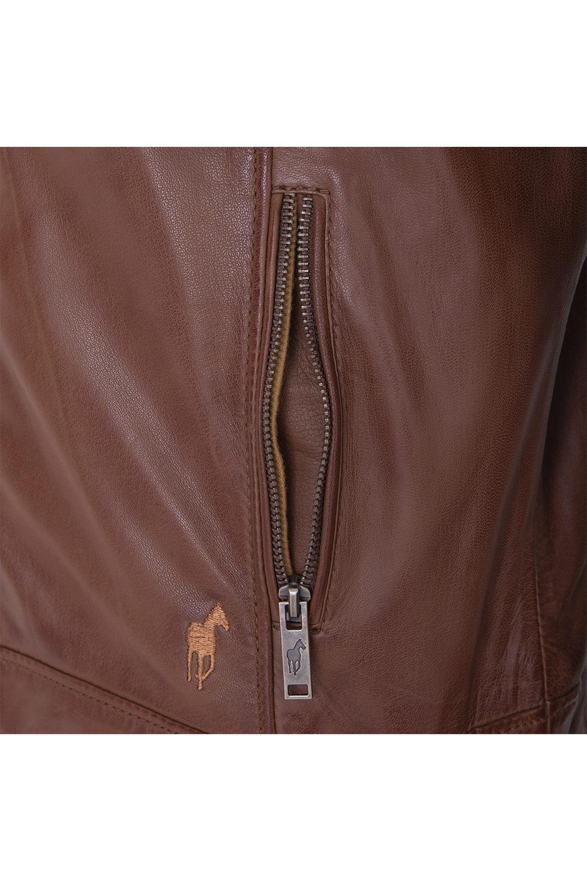 Cognac leather jacket for men - Image n°4