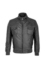 Stand-up collar leather jacket - Image n°1
