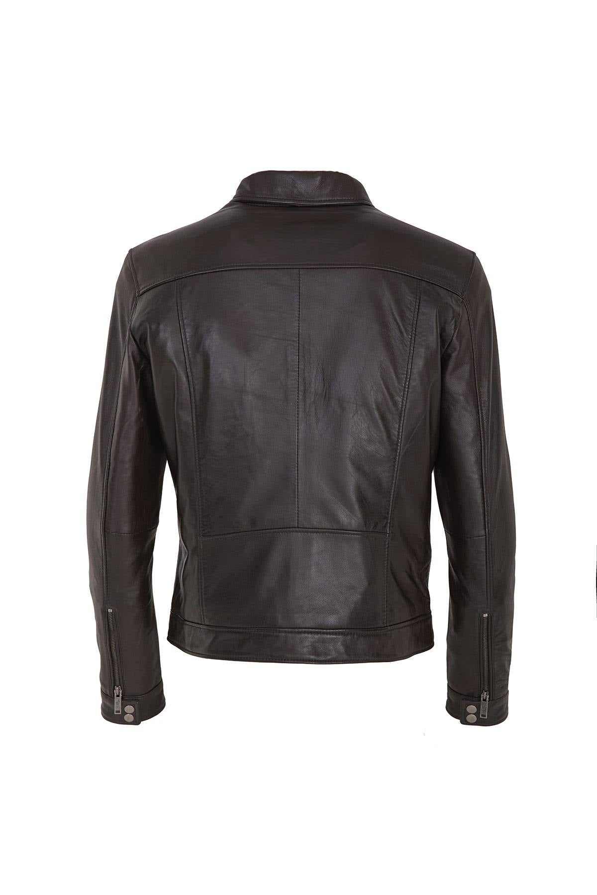 Classic leather jacket with shirt collar - Image n°3