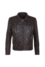 Classic leather jacket with shirt collar - Image n°1