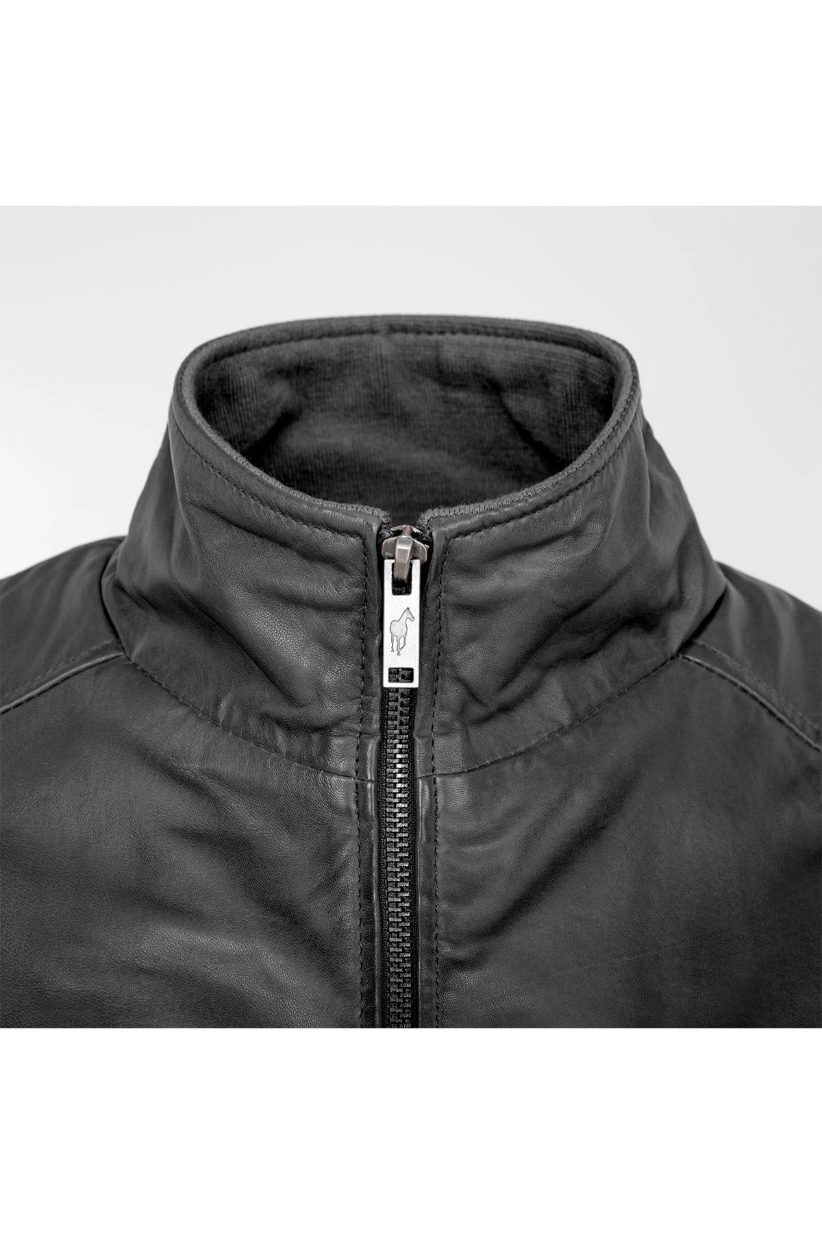 Stand-up collar leather jacket - Image n°2