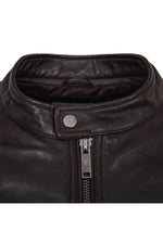 Brown leather jacket with snap collar - Image n°2