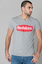 Gray round-neck T-shirt and red logo - Image n°1