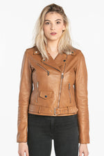 Women's cognac lambskin Biker Jacket - Image n°2