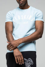 Pastel blue fitted t-shirt with logo - Image n°1