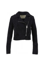 Navy blue suede leather Biker Jacket - Image n°9