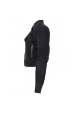 Navy blue suede leather Biker Jacket - Image n°11