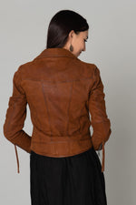 Brown suede leather Biker Jacket - Image n°8
