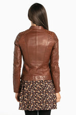 Women's cognac-colored leather jacket - Image n°2
