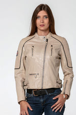 Women's white soft leather jacket - Image n°1