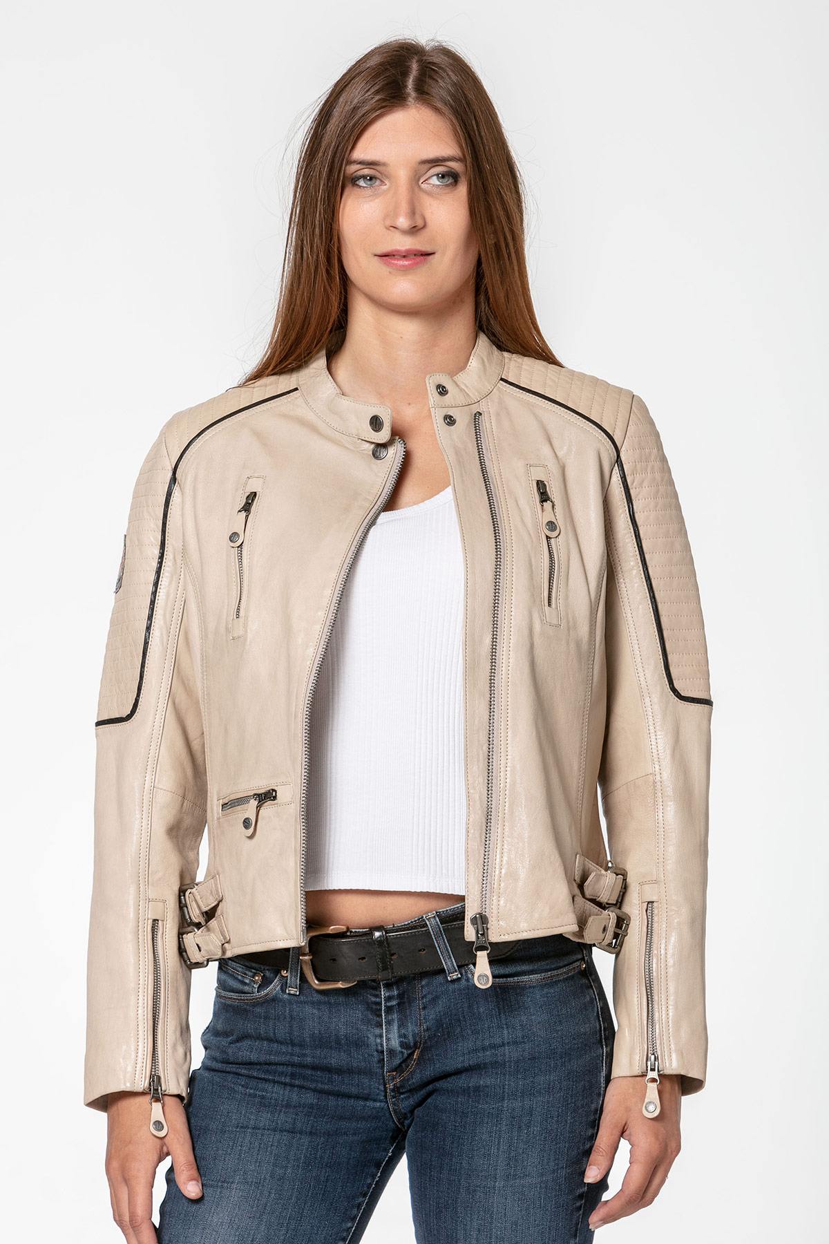 Women's white soft leather jacket - Image n°3