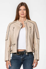 Women's white soft leather jacket - Image n°3