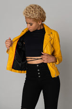 Yellow lambskin Biker Jacket - Image n°5