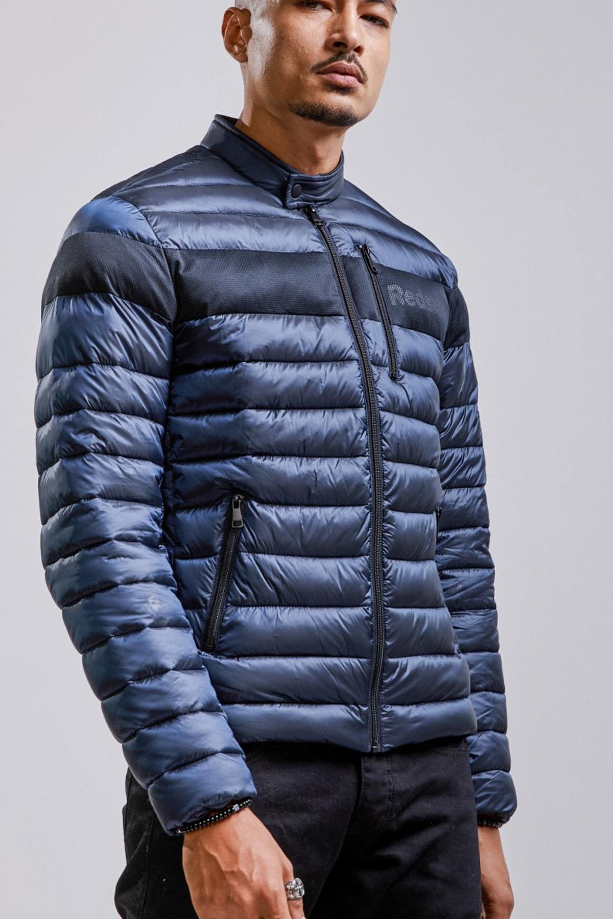 Navy blue nylon down jacket - Image n°3