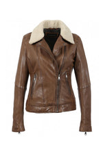 Tan women's perfecto Removable fur collar - Image n°1