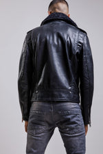 Black Biker Jacket with fur collar - Image n°3