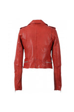 Washed red lambskin biker jacket with metallic zips and slim fit. - Image n°10