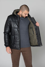 Men's black leather down jacket - Image n°5